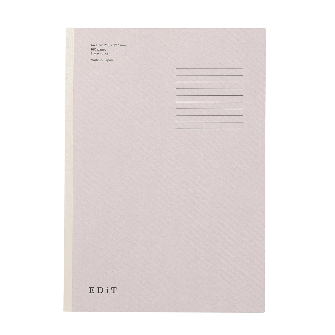 Light pink notebook with text on a white background