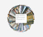 Circular arrangement of postcards with various images on a white background