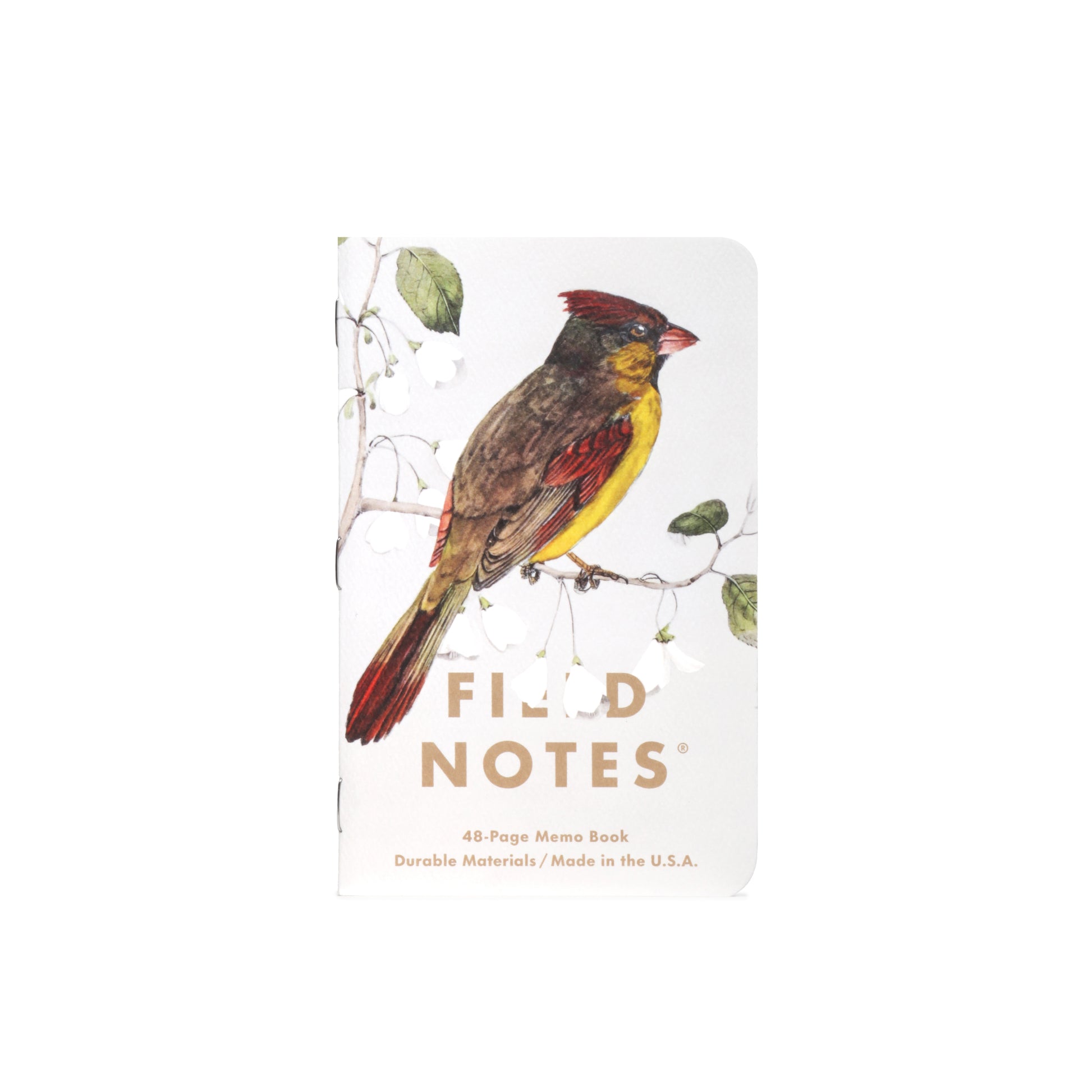 Field Notes notebook with a bird illustration on a white background