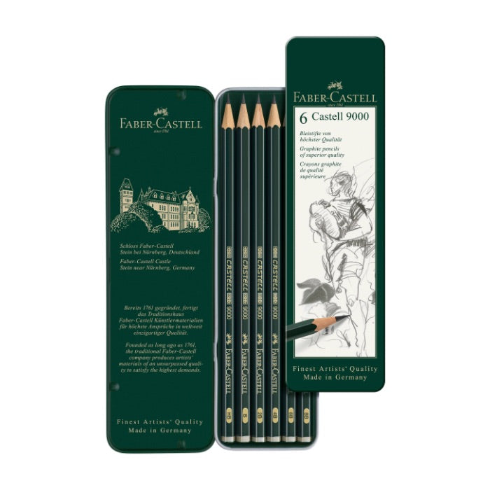Faber-Castell Castell 9000 Graphite Pencil Tin of 6