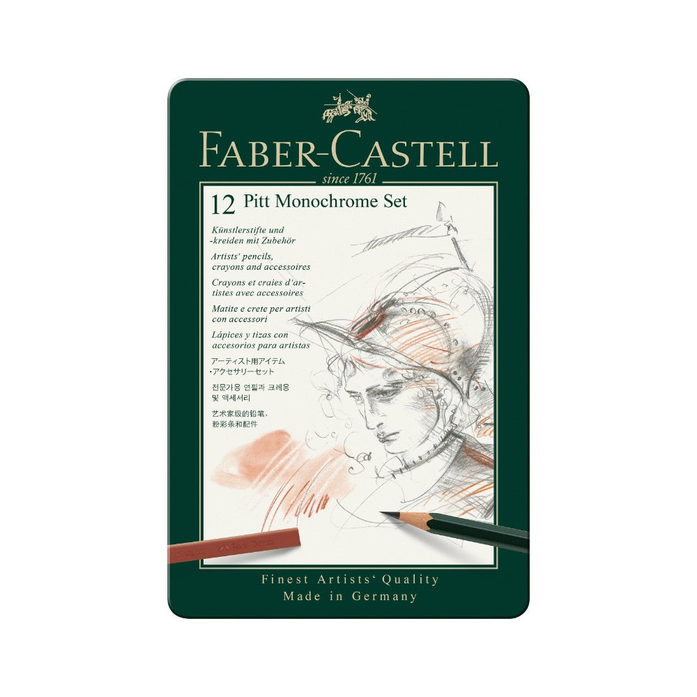 Faber-Castell Pitt Monochrome Set, Multicoloured, Tin Of 12