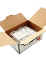 Open cardboard box containing a clear plastic bag with white labels, branded 'The Standard'.