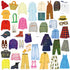 Collection of various clothing items and accessories on a white background