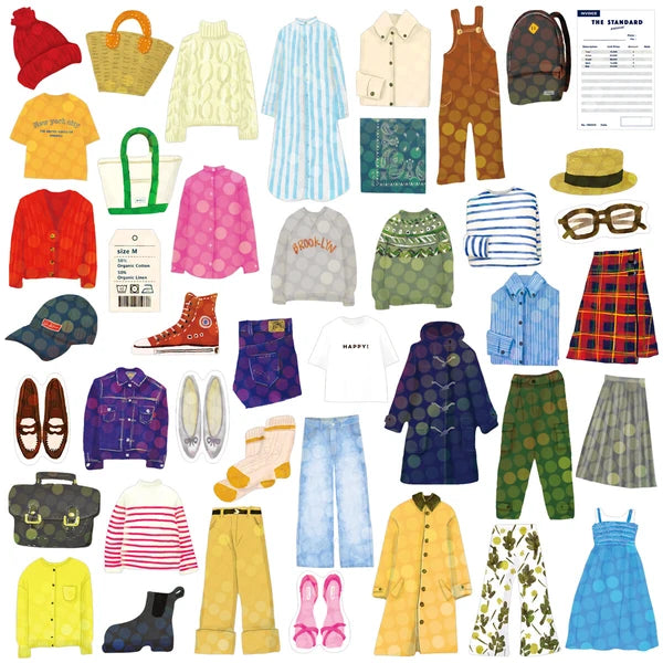Collection of various clothing items and accessories on a white background