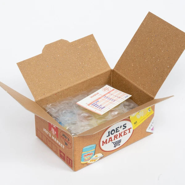 Open cardboard box with 'Joe's Market' branding on a white background
