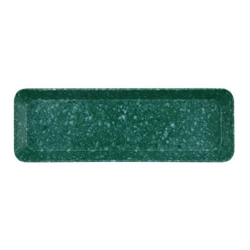 A rectangular green tray with rounded corners and a speckled texture, shown from a top-down view on a plain white background.