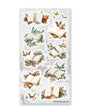 Sheet of decorative stickers with open books and flowers on a white background