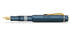 Blue fountain pen with gold accents on a white background