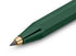 Green pencil with gold accents on a white background