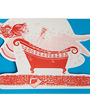 Decorative paper cutout of a bathtub with a red interior on a blue background