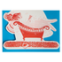 Decorative paper cutout of a bathtub with a red interior on a blue background