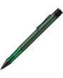 Green pen with black accents on a white background