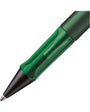 Green pen with black clip on a white background