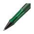 Green pen with black clip on a white background