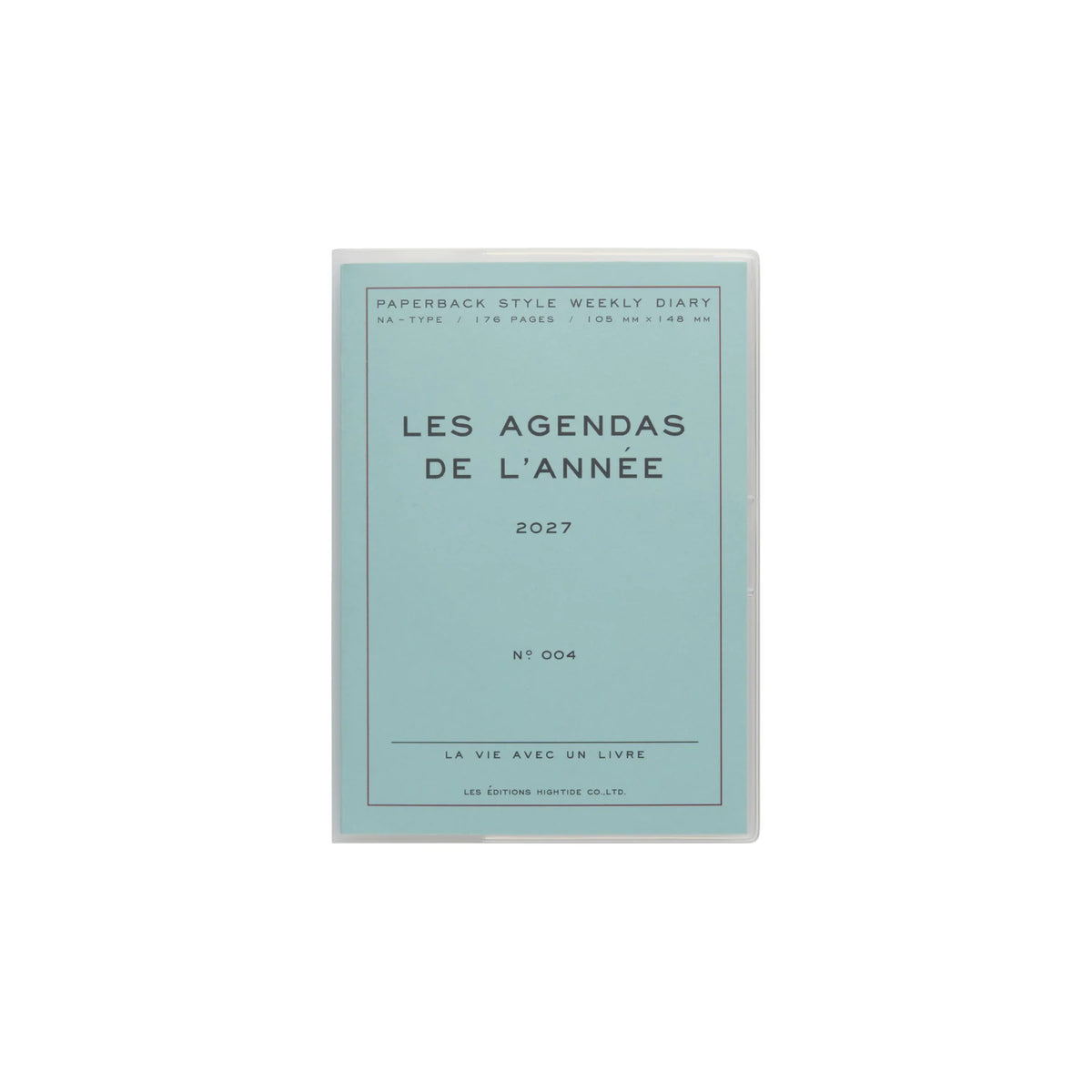 A paperback weekly diary titled 'LES AGENDAS DE L'ANNEE 2027' in a light pastel blue color, shown against a plain white background.