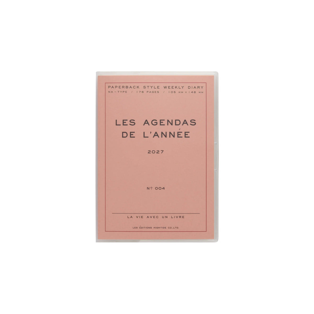A paperback weekly diary with a dusty pink cover, titled 'LES AGENDAS DE L'ANNEE 2027', displayed on a clean white background.