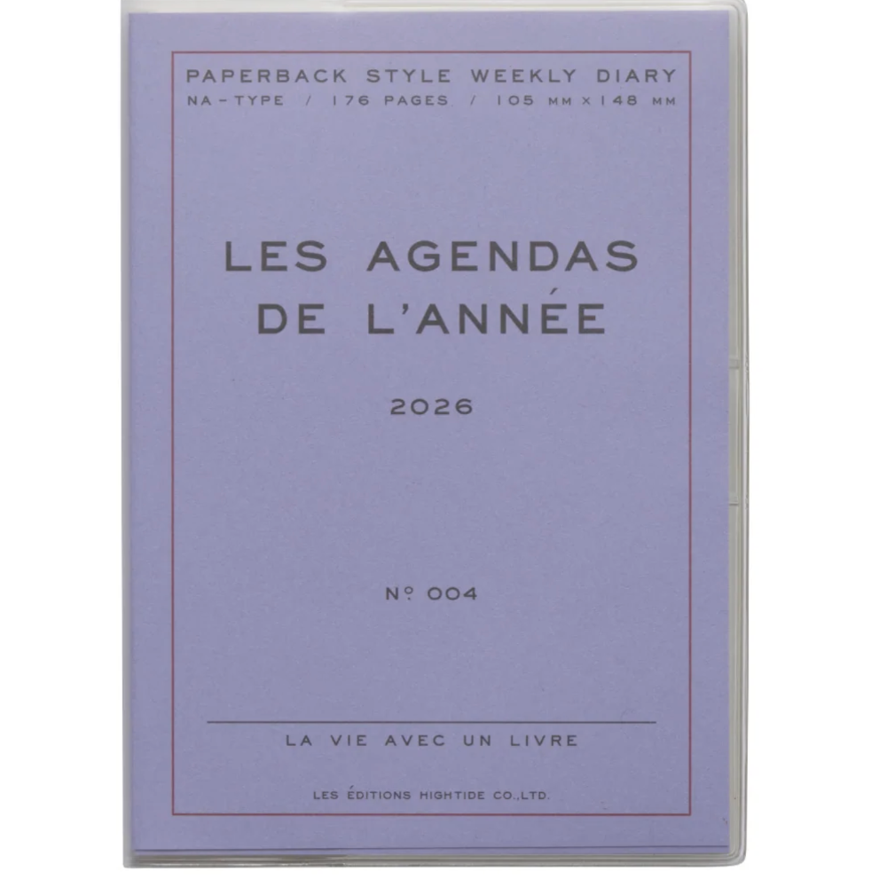 Purple diary cover with text 'Les Agendas de l'Année 2026' on a white background