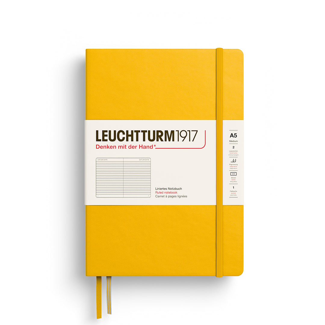 Sunflower yellow notebook with Leuchtturm1917 branding on a white background