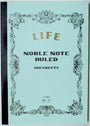 Notebook with decorative cover and 'Noble Note' text on a light blue background