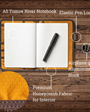 A5 Tomoe River Notebook with features highlighted on a wooden background