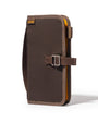 Brown pouch with a buckle on a white background