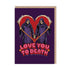 Two grim reapers holding hands and their scythes are in the shape of a heart on a purple background