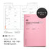 Pink weekly planner with Japanese text and a black circle label on a white background
