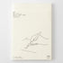 An off-white planner cover or notebook page with minimalist black line art of a hand writing '2027' and small Japanese text at the top and bottom, shown against a light gray background.