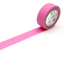 Roll of matte pink tape with a white label on a white background