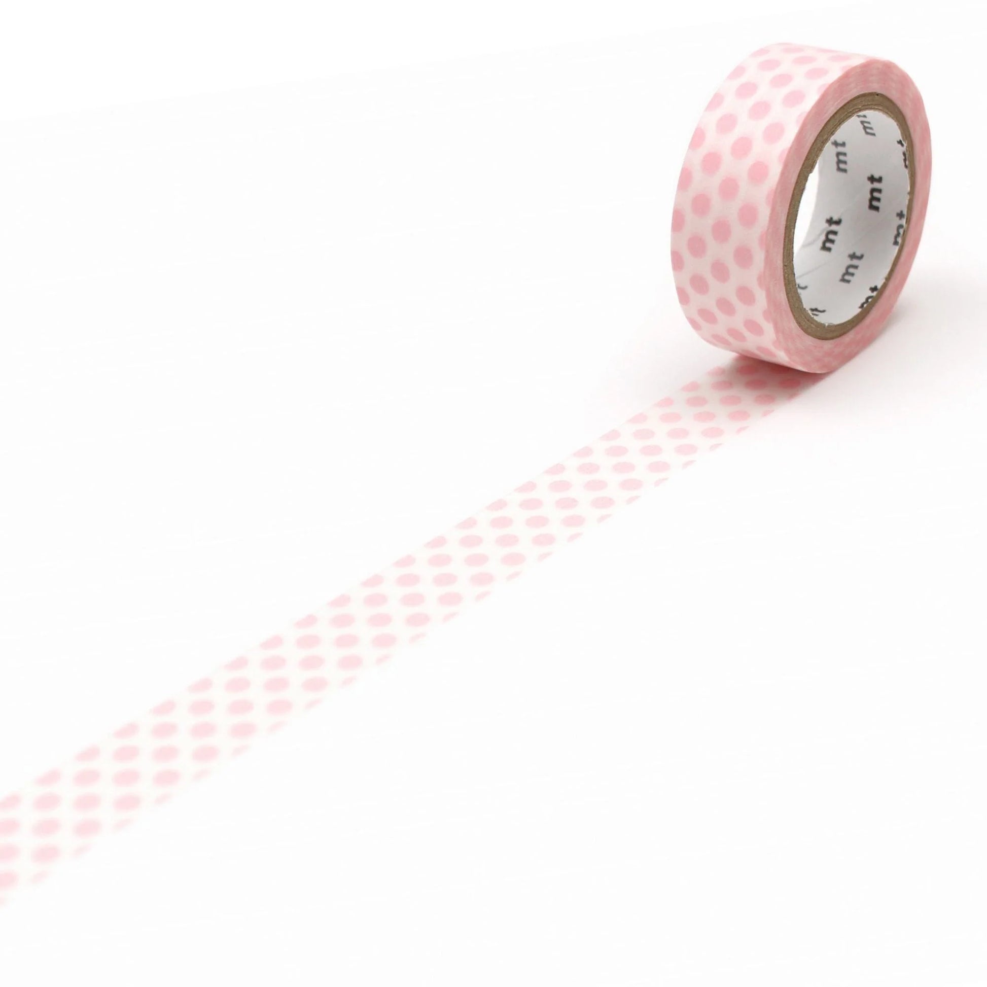 Strawberry Pink polka dot washi tape with visible brand name on a white background
