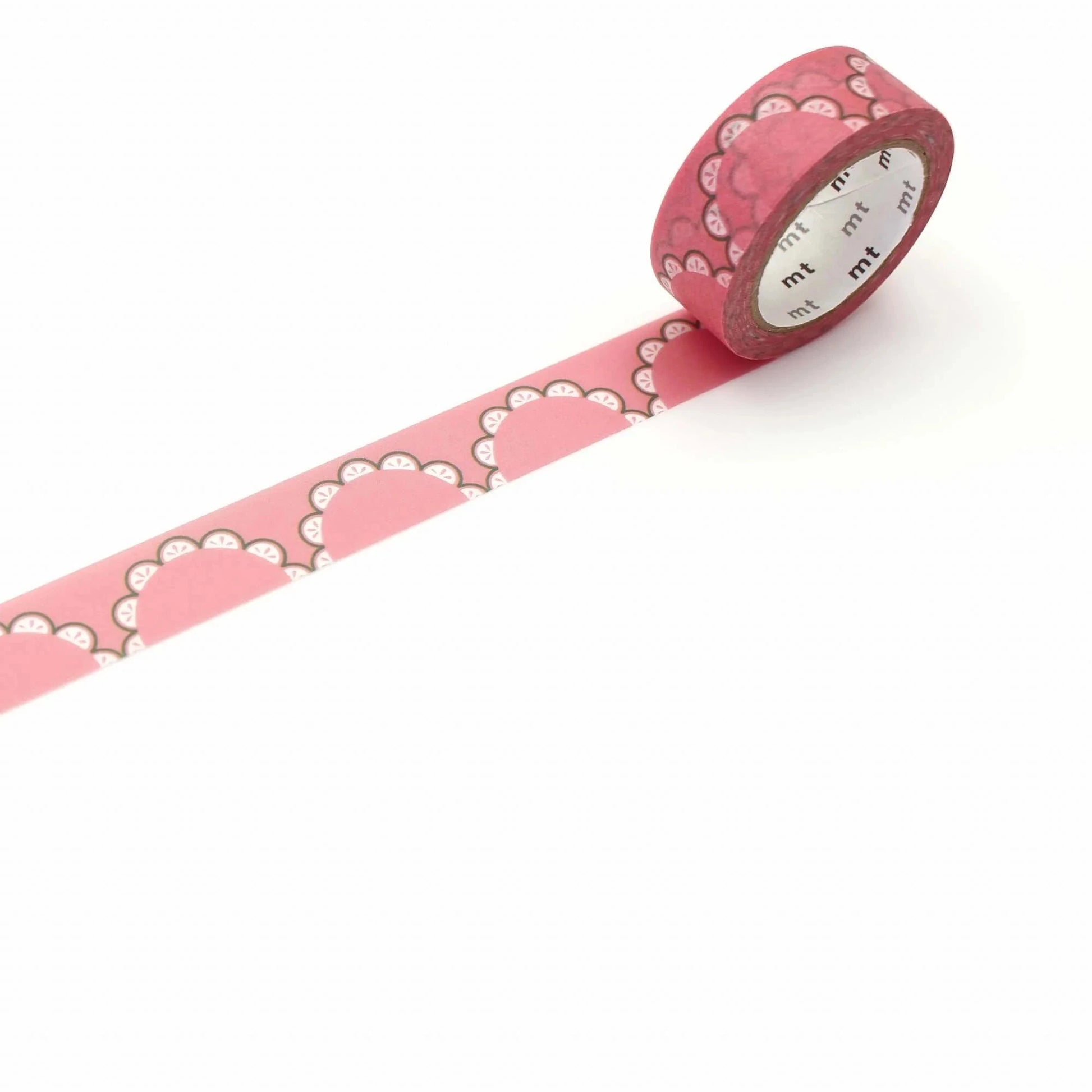 Pink washi tape with floral pattern on a white background