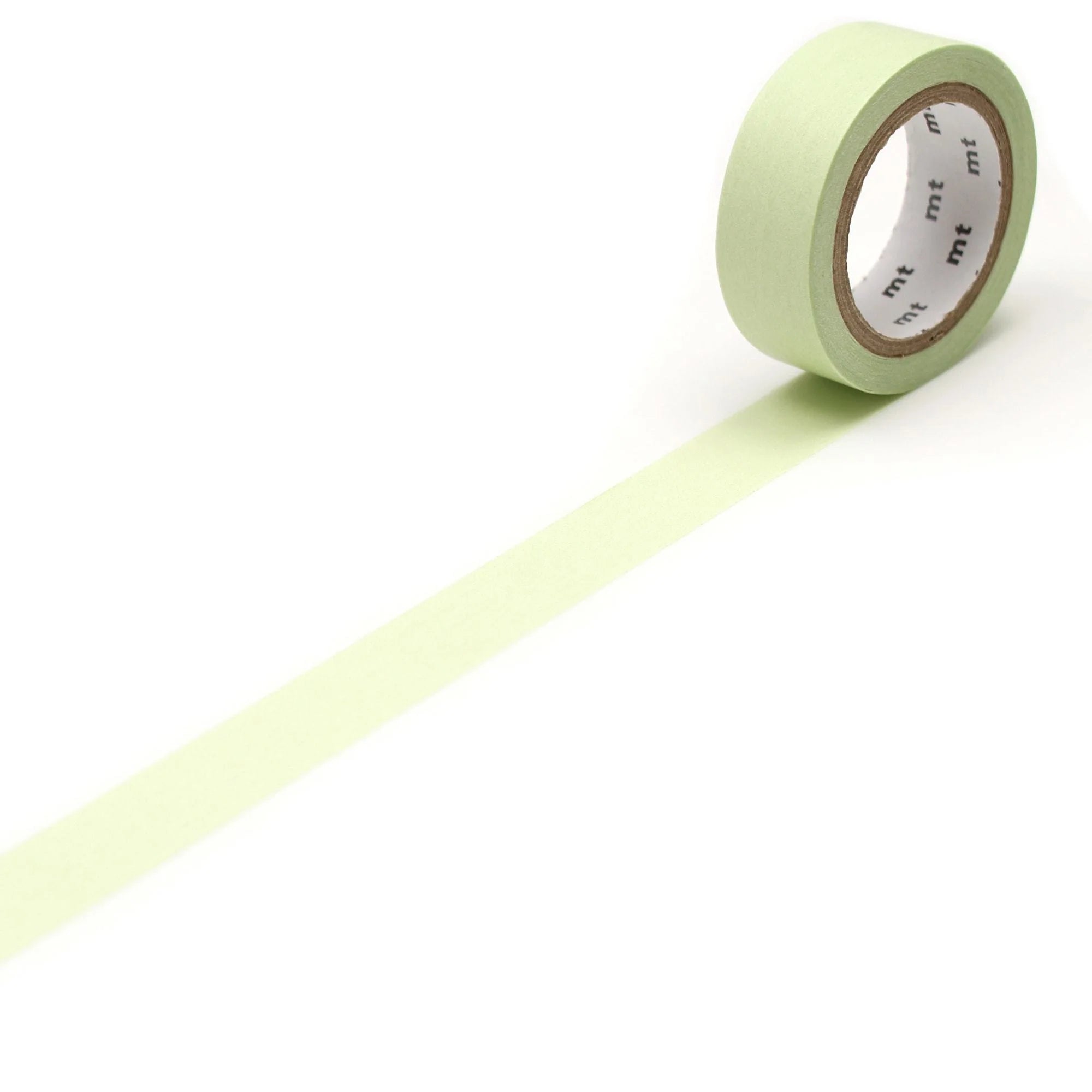 Roll of pastel leaf green tape on a white background
