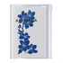 Plastic-bound notebook with blue floral design and 'AGENDA' text on a white background
