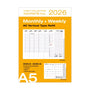 2026 planner refill with monthly and weekly layout on a yellow background