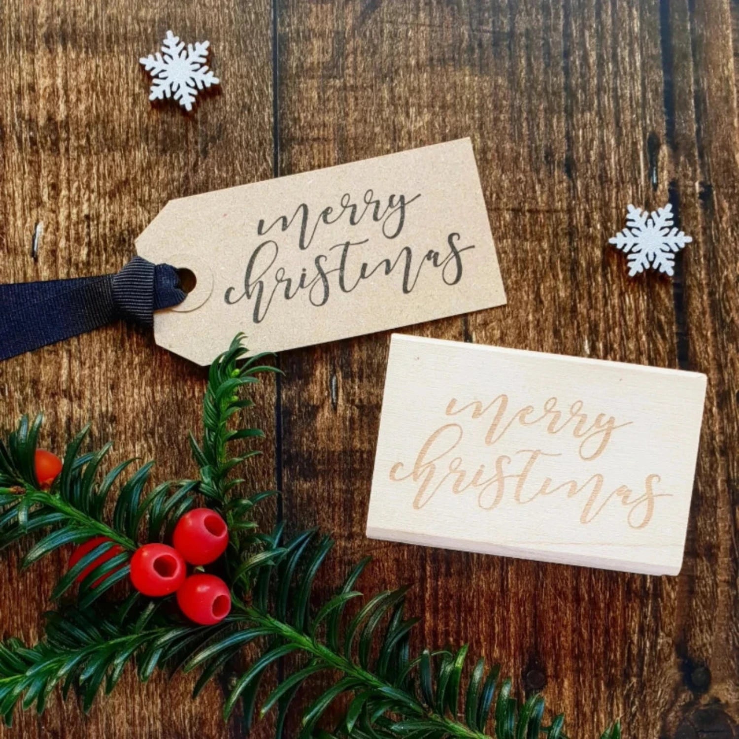 Merry Christmas calligraphy rubber stamp