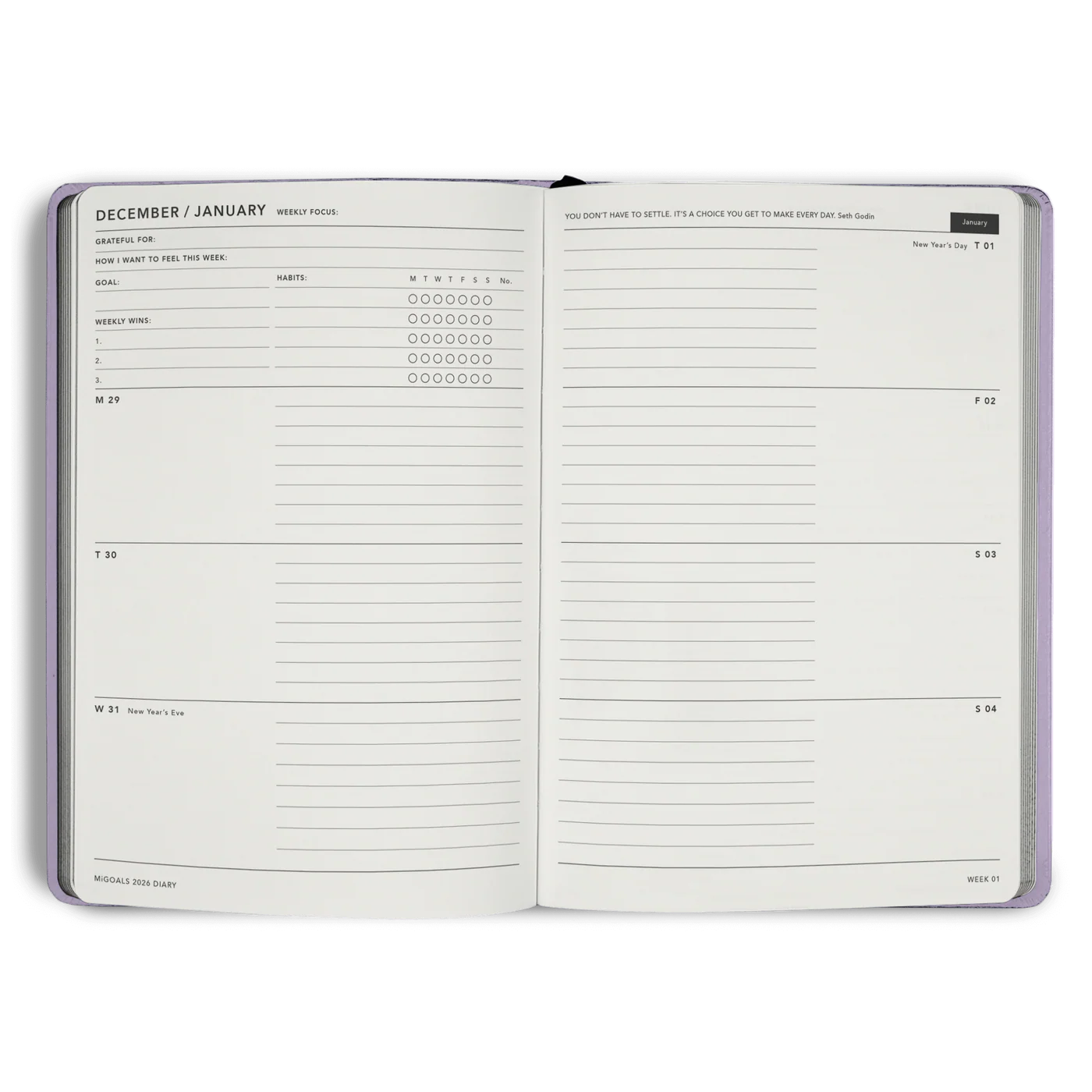 MiGoals Weekly Notes Diary 2026 Inside Layout
