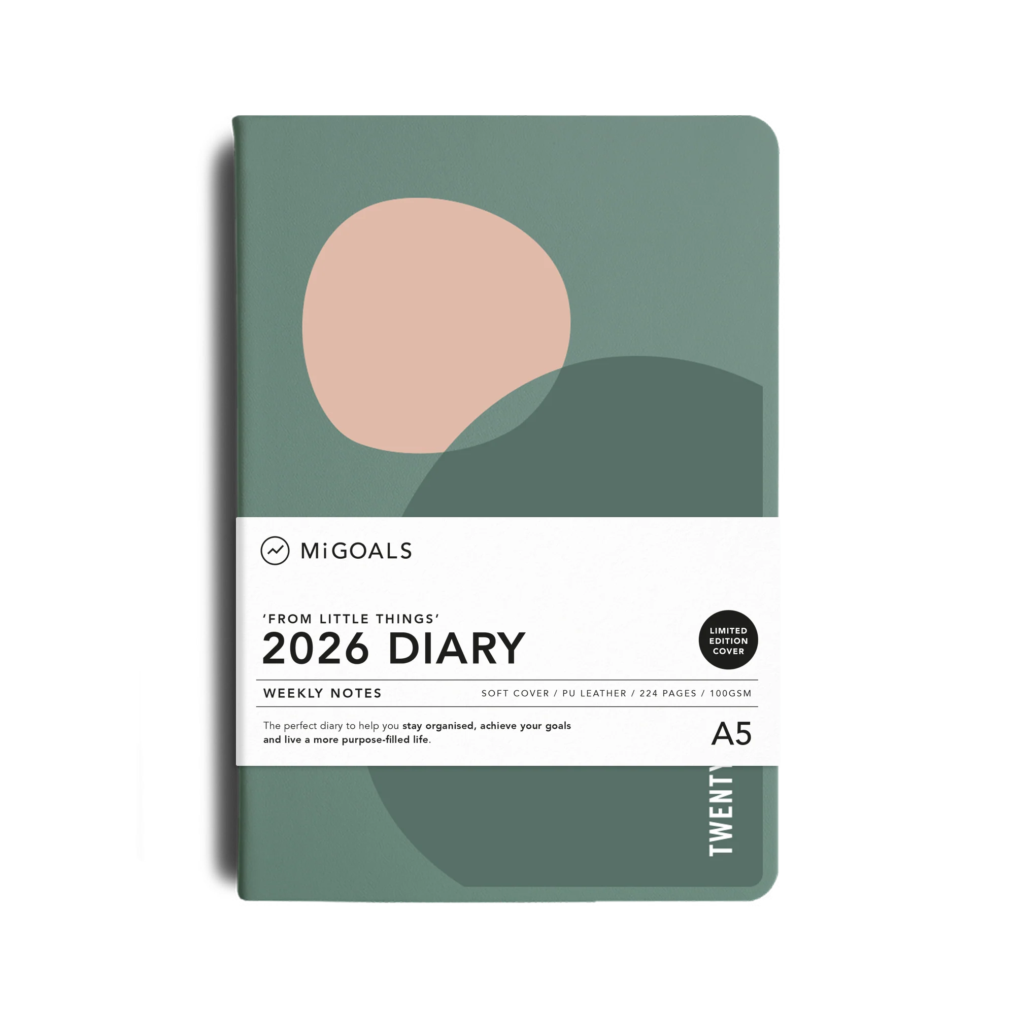 Migoals 2026 diary with geometric design on a white background