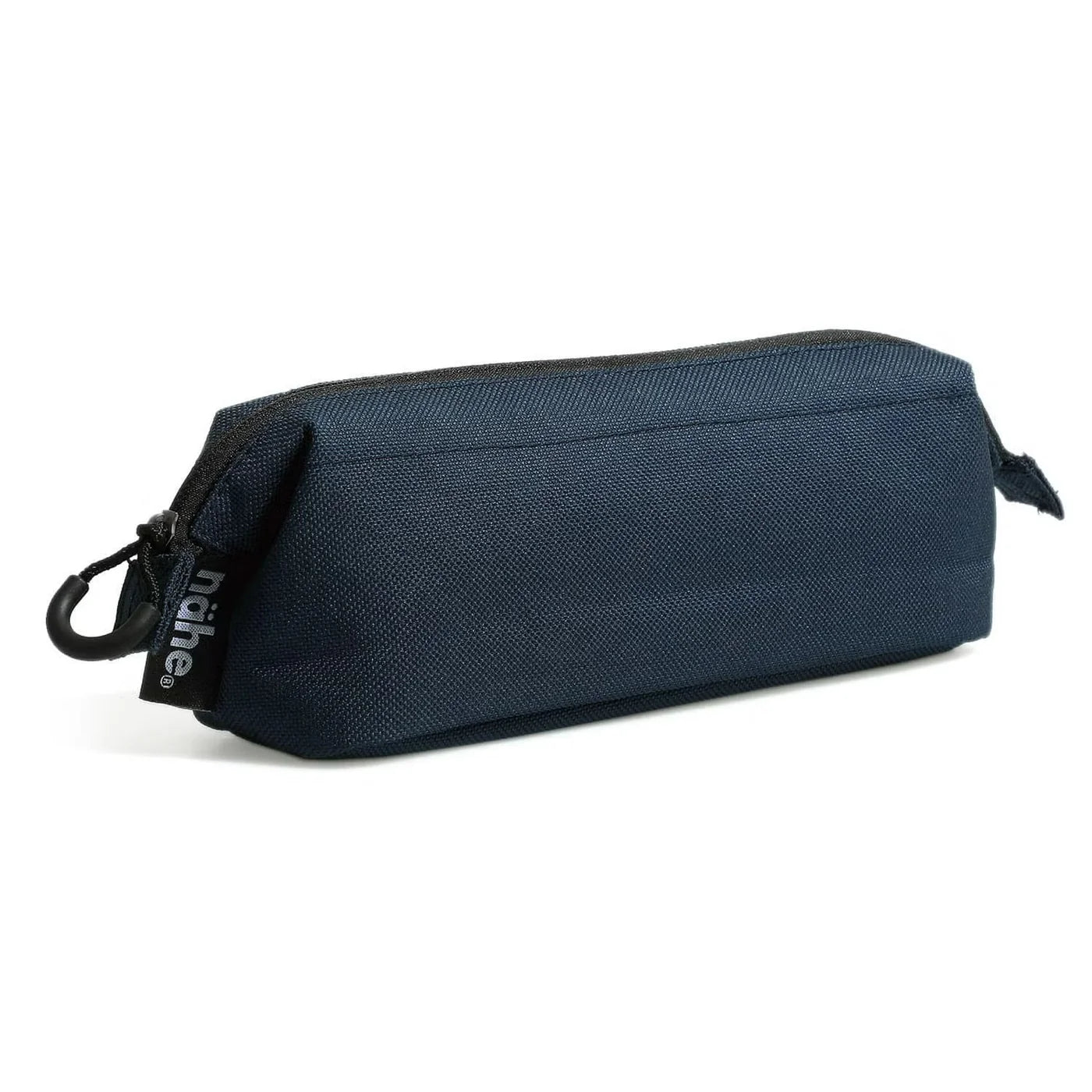 Blue pencil case with a visible brand logo on a white background