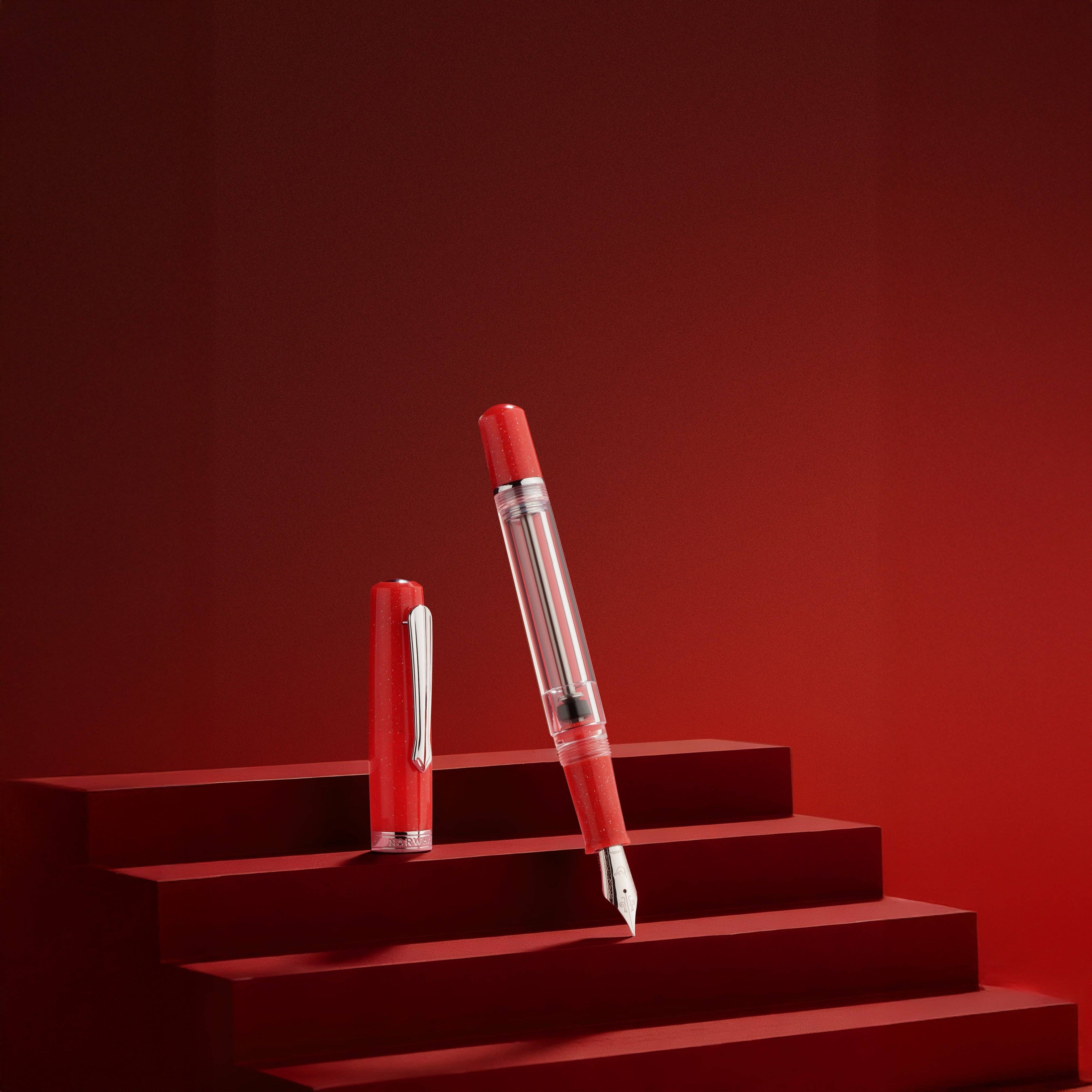 Red pen on a red platform with a red background