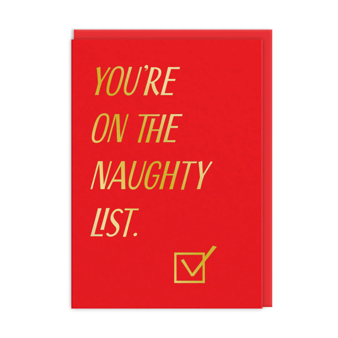 Red card with yellow text and a checkmark on a white background