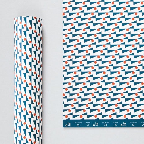Dark Turquoise & Red Enid Patterned Gift Wrap