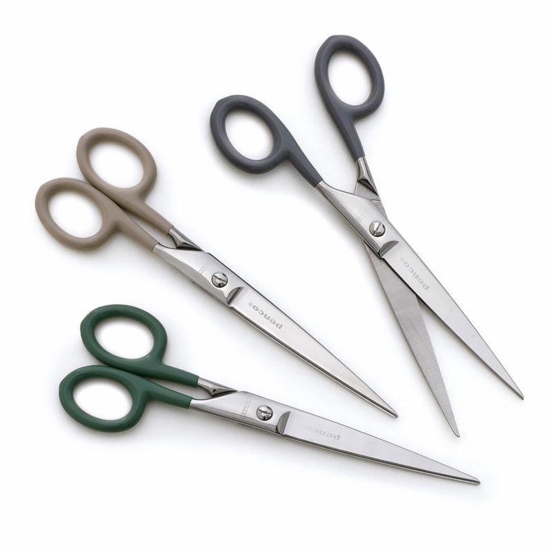 pair of scissors with different handle colors on a white background