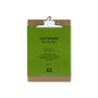Green clipboard with brown clip holder on a white background