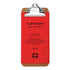 Red clipboard with cork back and metal clip on a white background