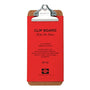 Red clipboard with cork back and metal clip on a white background