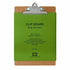 Green clipboard with cork back and metal clip on a white background