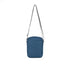 Blue crossbody bag with a zigzag pattern on a white background