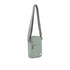 Pewter crossbody bag with a gray strap on a white background
