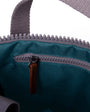 interior of teal coloured backpack