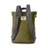 moss coloured backpack with grey straps in front of a white background